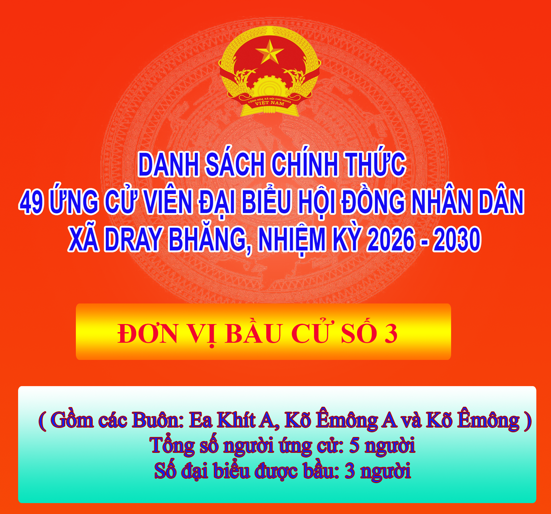 TIỂU SỬ TÓM TẮT ỨNG CỬ VIÊN ĐẠI BIỂU HỘI ĐỒNG NHÂN DÂN XÃ DRAY BHĂNG - ĐƠN VỊ BẦU CỬ SỐ 3